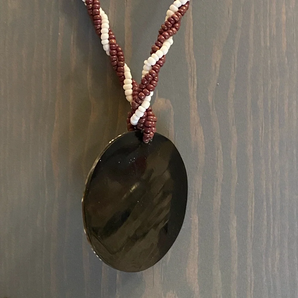 Shiva Shell earrings and necklace combination on twisted seed bead cord. NWT. - Picture 3 of 9